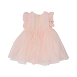 Back view of the Elisabetta Franchi Kids tulle dress showing the ruffled shoulder details and the concealed back zipper.