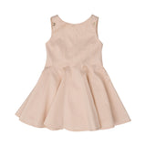 Front view of the Elisabetta Franchi Kids girls' dress in powder pink, featuring a flared skirt and small gold hardware details on the shoulder straps.