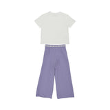 Elisabetta Franchi girls two-piece set back view T-shirt and wide-leg trousers lilac outfit – Find Online Today