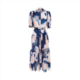 Leo Lin Women's Ellie Bishop Sleeve Midi Dress  Rosebud Print in Navy