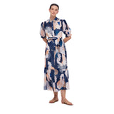 Leo Lin Women's Ellie Bishop Sleeve Midi Dress  Rosebud Print in Navy
