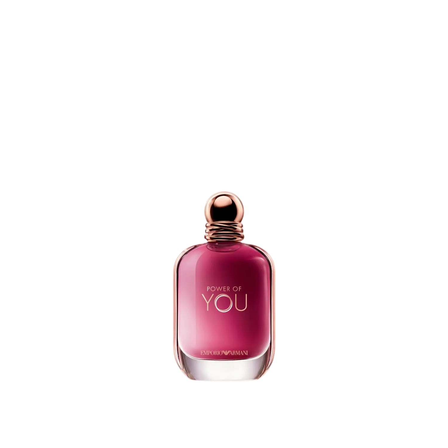 A close-up view of the Emporio Armani Nature l'Eau de Parfum 90ml bottle, showcasing the clear glass and polished gold cap.