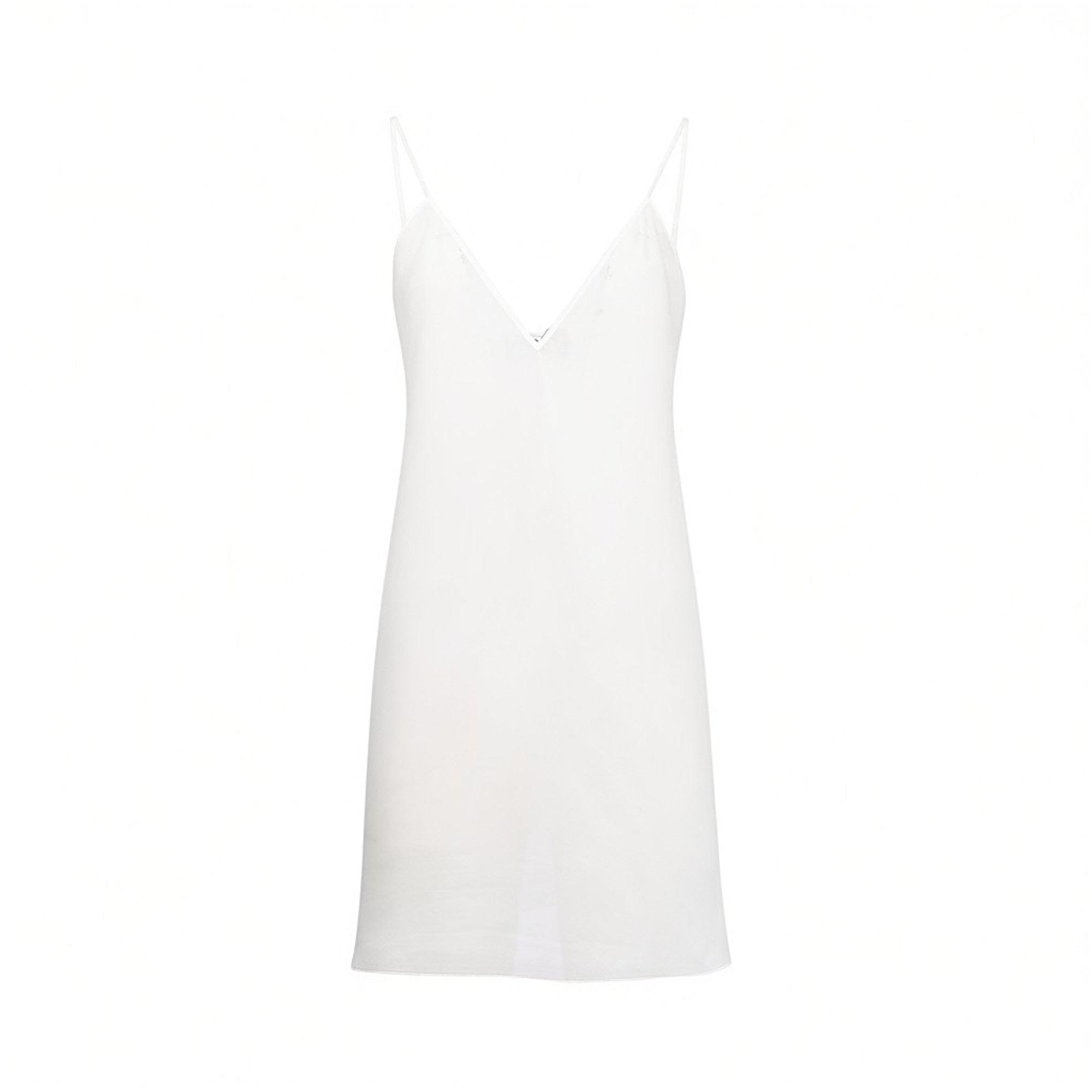 Front view of the detachable white V-neck camisole slip lining with thin shoulder straps included with the dress at BLUE SALON shop.