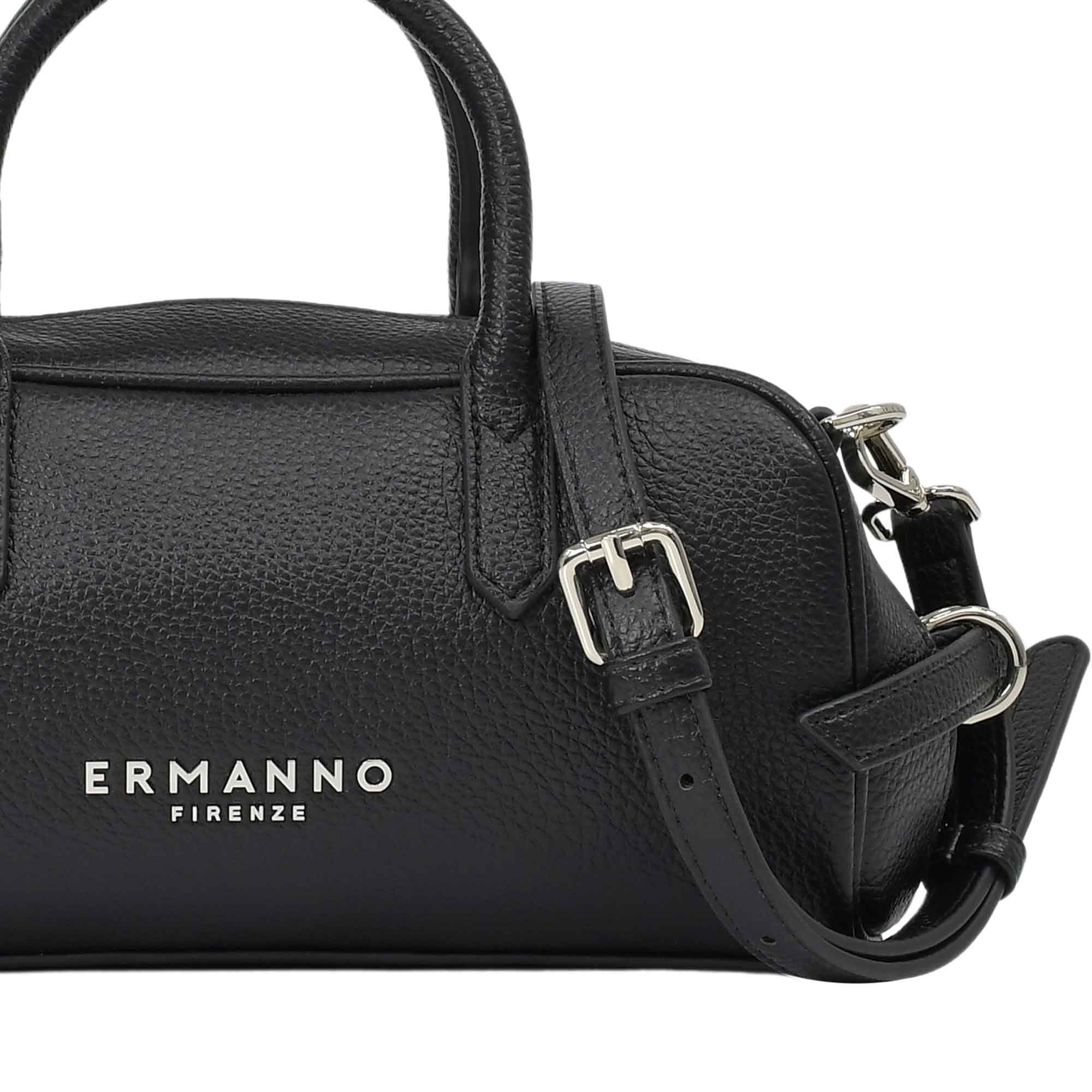Black handbag with 'Ermanno Firenze' logo on a white background.