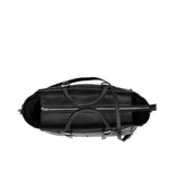 Black duffel bag with visible brand name on a white background.
