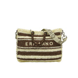 Striped handbag with 'ERMANNO' branding on a white background.