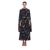 Leo Lin Women's Esme Bell Sleeve Midi Dress Twilight Print Black
