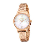 Esprit Violet Women’s Rose Gold Stainless Steel WatchRose gold watch with a white face on a white background