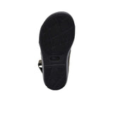 Pair of FARES brand white leather sandals with black soles and adjustable heel straps, featuring a modern geometric cutout design on a white background.