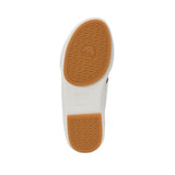 Bottom view of the FARES sandal showcasing the smooth white sole insert and textured, non-slip orange-tan rubber traction pads at the toe and heel featuring the horse brand logo.