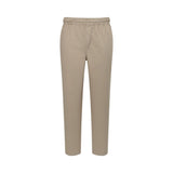 Mud-colored straight-leg pants with an elasticated waist and a smooth, matte fabric finish.