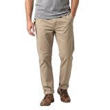 Khaki relaxed-fit men's trousers with front slash pockets, rear welt pockets, and cuffed hems.