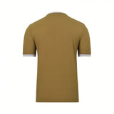 Tobacco short-sleeved T-shirt with light grey trim on the neckline and sleeve cuffs.