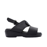 Pair of FARES brand smooth leather sandals with silver buckles and adjustable heel straps, featuring a modern minimalist design on a white background.