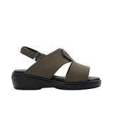 Pair of FARES brand all-black smooth leather sandals with silver buckles and adjustable heel straps, featuring a modern minimalist design on a white background.