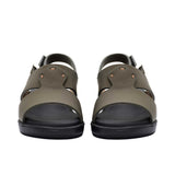 Pair of FARES brand smooth leather sandals with silver buckles and adjustable heel straps, featuring a modern minimalist design on a white background.