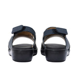 Pair of FARES kids' Arabic-style sandals in matte navy blue leather with adjustable back straps and black cushioned soles on a white background.