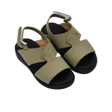 Pair of FARES kids' Arabic-style sandals in matte navy blue leather with adjustable back straps and black cushioned soles on a white background.