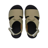 Pair of FARES kids' Arabic-style sandals in matte navy blue leather with adjustable back straps and black cushioned soles on a white background.