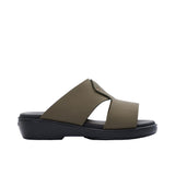 A pair of FARES kids' leather slip-on Arabic sandals with a minimalist wide-strap design and cushioned.
