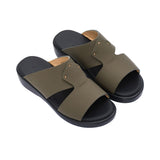 A pair of FARES kids' leather slip-on Arabic sandals with a minimalist wide-strap design and cushioned.