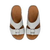 FARES brand men's Arabian leather sandals in dark grey with tan insoles and silver buckles, shown on a white background.