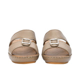 FARES brand men's Arabian leather sandals in dark grey with tan insoles and silver buckles, shown on a white background.