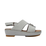 FARES brand luxury boys' sandals leather with tan footbeds and silver "F" logo buckles on a white background.