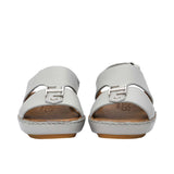 FARES brand luxury boys' sandals leather with tan footbeds and silver "F" logo buckles on a white background.