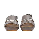 FARES brand luxury boys' sandals leather with tan footbeds and silver "F" logo buckles on a white background.