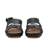 FARES brand luxury boys' sandals leather with tan footbeds and silver "F" logo buckles on a white background.