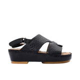 Pair of FARES  textured leather sandals with tan footbeds, visible perimeter stitching, and adjustable heel straps on a white background.