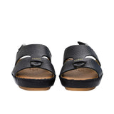 Pair of FARES  textured leather sandals with tan footbeds, visible perimeter stitching, and adjustable heel straps on a white background.