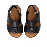 Pair of FARES  textured leather sandals with tan footbeds, visible perimeter stitching, and adjustable heel straps on a white background.