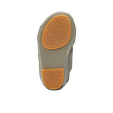 Pair of FARES  textured leather sandals with tan footbeds, visible perimeter stitching, and adjustable heel straps on a white background.