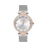 FREELOOK women's two-tone rose gold and silver mesh watch with crystal bezel and silver dial