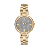 FREELOOK women's gold-tone stainless steel watch featuring a cool grey textured dial and crystal hour markers