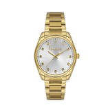 FREELOOK women's gold-tone stainless steel bracelet watch featuring a silver sunray dial with crystal-set hour markers.