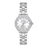 FREELOOK women's silver-tone stainless steel watch featuring a silver dial, crystal hour markers, and a crystal-set bezel.