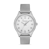 FREELOOK women's silver mesh bracelet watch with crystal markers and silver dial