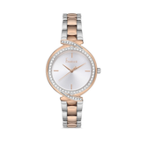FREELOOK women's two-tone rose gold and silver stainless steel watch with silver dial and crystal bezel