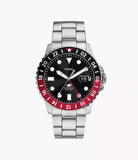 Fossil Blue GMT Men’s Stainless Steel Watch with Black & Red Bezel