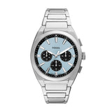 Fossil Everett FS6105 Men’s Silver-Tone Chronograph Watch with Blue Dial