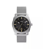 Fossil Machine Three-Hand Date Stainless Steel Mesh Watch