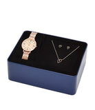 Fossil Jacqueline Three-Hand Date Rose Gold-Tone Stainless Steel Watch and Jewelry Set