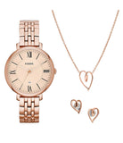 Fossil Jacqueline Three-Hand Date Rose Gold-Tone Stainless Steel Watch and Jewelry Set