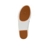 Bottom view of the sandal sole showing the patterned rubber grip and "Made in Italy" branding.