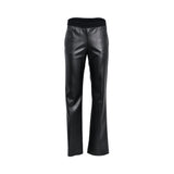 Ermanno Firenze black faux leather straight-leg trousers with high elastic waistband for sleek, modern comfort. Find Online.
