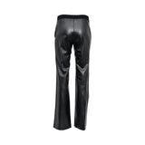 Ermanno Firenze black faux leather straight-leg trousers with high elastic waistband for sleek, modern comfort. Find Online.