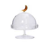 Favorite Glass clear cake stand with glass dome and amber moon handle. Shop Now Online